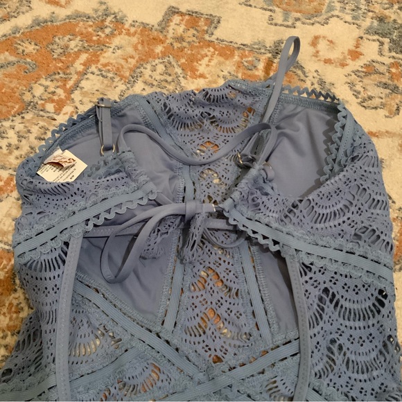 Becca by Rebecca Virtue periwinkle blue crochet halter tie one piece swimsuit π©΅ - Picture 11 of 16